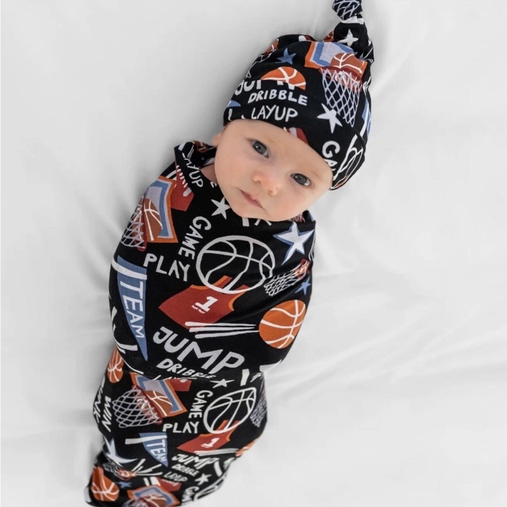 Little Sleepies SLAM DUNK Basketball Swaddle & Beanie Hat SET New-NIB